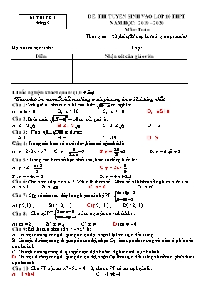 Đề thi thử tuyển sinh vào Lớp 10 THPT môn Toán - Năm học 2019-2020